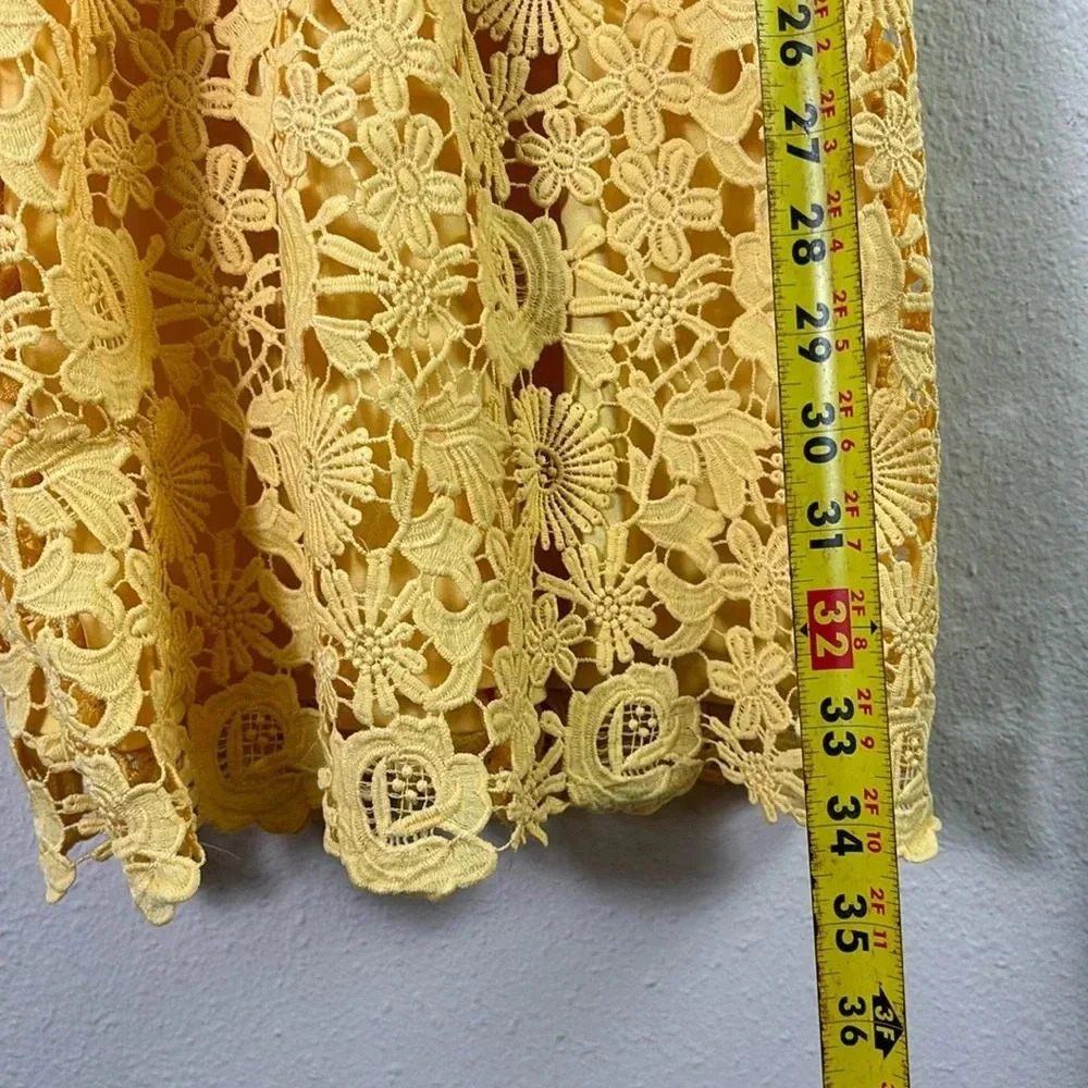 Lulus Love Poem Yellow Lace Eyelet Mini Dress Halter Neck size M - lined - Picture 12 of 16